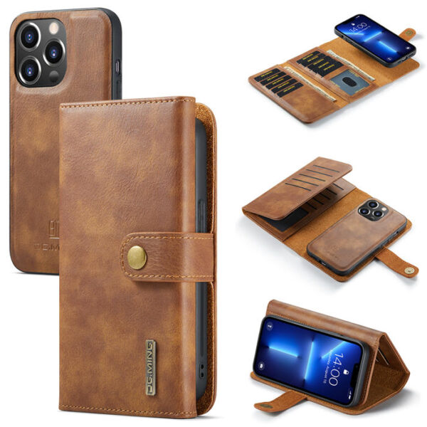DG.MING iPhone 13 Pro Max Wallet Split Leather Case