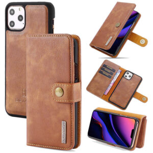 DG.MING iPhone 11 Pro Max Wallet Magnetic Detachable 2 in 1 Split Leather Case Brown