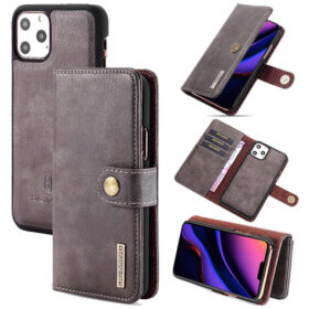 DG.MING iPhone 11 Pro Max Wallet Magnetic Detachable 2 in 1 Split Leather Case Gray