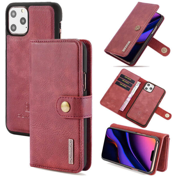 DG.MING iPhone 11 Pro Max Wallet Magnetic Detachable 2 in 1 Split Leather Case Red