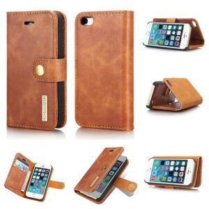 DG.MING iPhone SE/5S Wallet Magnetic Detachable 2 in 1 Split Leather Case Brown