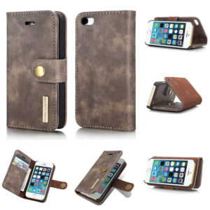 DG.MING iPhone SE/5S Wallet Magnetic Detachable 2 in 1 Split Leather Case Gray