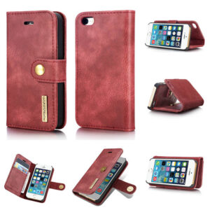 DG.MING iPhone SE/5S Wallet Magnetic Detachable 2 in 1 Split Leather Case Red