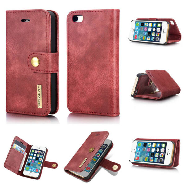 DG.MING iPhone SE/5S Wallet Magnetic Detachable 2 in 1 Split Leather Case Red