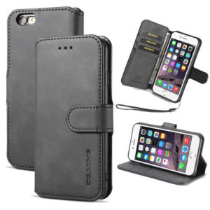 DG.MING iPhone 6/6S Retro Wallet Stand PU Leather Case Black