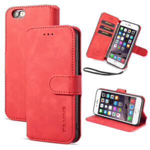 DG.MING iPhone 6/6S Retro Wallet Stand PU Leather Case Red
