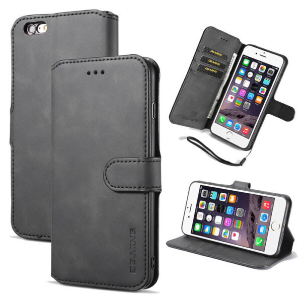 DG.MING iPhone 6 Plus/6S Plus Retro Wallet Stand PU Leather Case Black