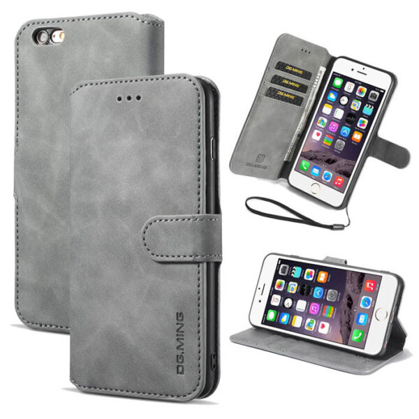DG.MING iPhone 6 Plus/6S Plus Retro Wallet Stand PU Leather Case Gray