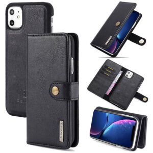 DG.MING iPhone 11 Wallet Magnetic Detachable 2 in 1 Split Leather Case Black