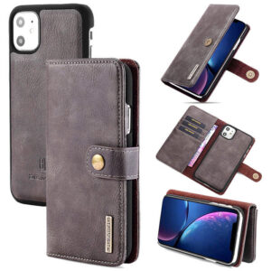 DG.MING iPhone 11 Wallet Magnetic Detachable 2 in 1 Split Leather Case Gray