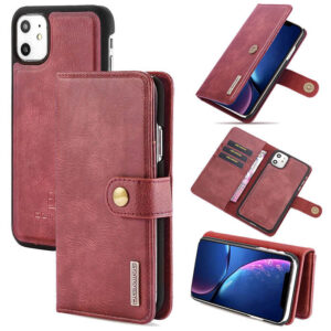 DG.MING iPhone 11 Wallet Magnetic Detachable 2 in 1 Split Leather Case Red