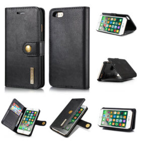 DG.MING iPhone SE 2020 Wallet Magnetic Detachable 2 in 1 Split Leather Case Black