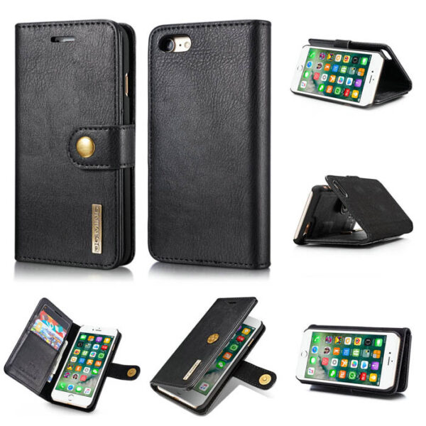 DG.MING iPhone 7/8 Wallet Magnetic Detachable 2 in 1 Split Leather Case Black