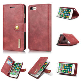 DG.MING iPhone 7/8 Wallet Magnetic Detachable 2 in 1 Split Leather Case Red