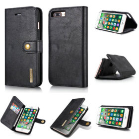DG.MING iPhone 7 Plus/8 Plus Wallet Magnetic Detachable 2 in 1 Split Leather Case Black