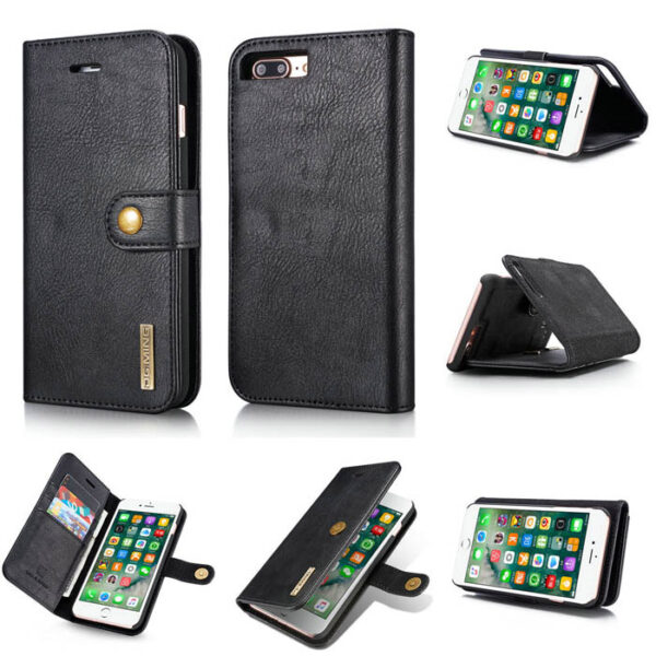 DG.MING iPhone 7 Plus/8 Plus Wallet Magnetic Detachable 2 in 1 Split Leather Case Black