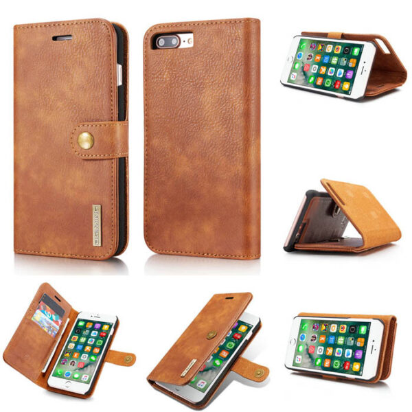 DG.MING iPhone 7 Plus/8 Plus Wallet Magnetic Detachable 2 in 1 Split Leather Case Brown