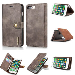 DG.MING iPhone 7 Plus/8 Plus Wallet Magnetic Detachable 2 in 1 Split Leather Case Gray