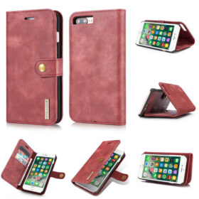 DG.MING iPhone 7 Plus/8 Plus Wallet Magnetic Detachable 2 in 1 Split Leather Case Red