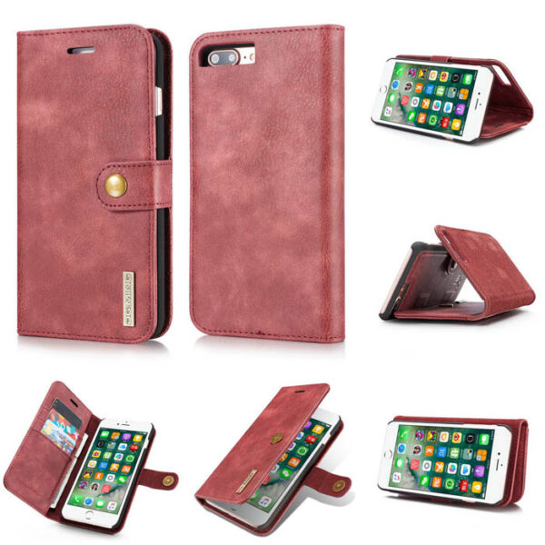 DG.MING iPhone 7 Plus/8 Plus Wallet Magnetic Detachable 2 in 1 Split Leather Case Red
