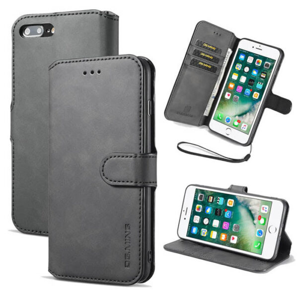 DG.MING iPhone 7 Plus/8 Plus Retro Wallet Stand PU Leather Case Black