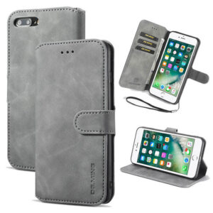 DG.MING iPhone 7 Plus/8 Plus Retro Wallet Stand PU Leather Case Gray