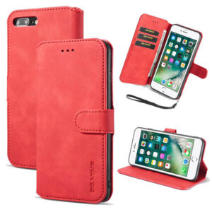 DG.MING iPhone 7 Plus/8 Plus Retro Wallet Stand PU Leather Case Red