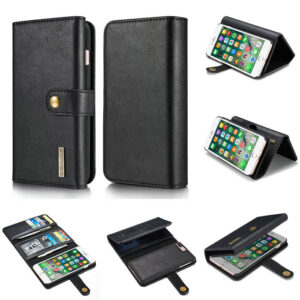 DG.MING iPhone 7 Plus/8 Plus Wallet Stand Detachable 2 in 1 Split Leather Case Black