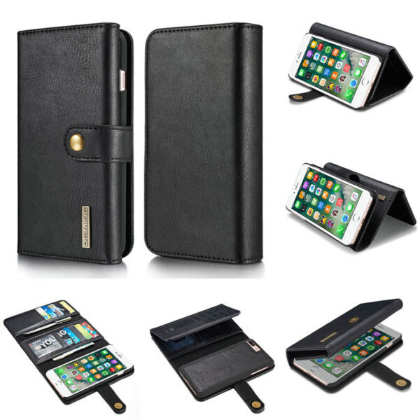 DG.MING iPhone 7 Plus/8 Plus Wallet Stand Detachable 2 in 1 Split Leather Case Black