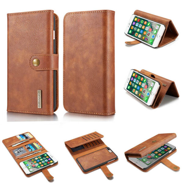 DG.MING iPhone 7 Plus/8 Plus Wallet Stand Detachable 2 in 1 Split Leather Case Brown