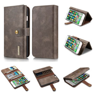 DG.MING iPhone 7 Plus/8 Plus Wallet Stand Detachable 2 in 1 Split Leather Case Gray