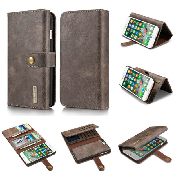 DG.MING iPhone 7 Plus/8 Plus Wallet Stand Detachable 2 in 1 Split Leather Case Gray