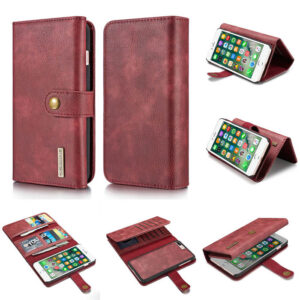 DG.MING iPhone 7 Plus/8 Plus Wallet Stand Detachable 2 in 1 Split Leather Case Red