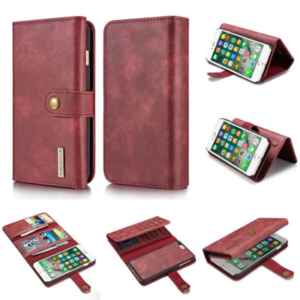 DG.MING iPhone 7 Plus/8 Plus Wallet Stand Detachable 2 in 1 Split Leather Case Red