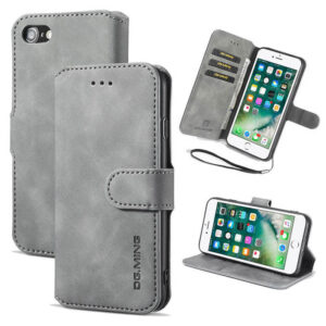 DG.MING iPhone SE 2020 Retro Wallet Stand PU Leather Case Gray