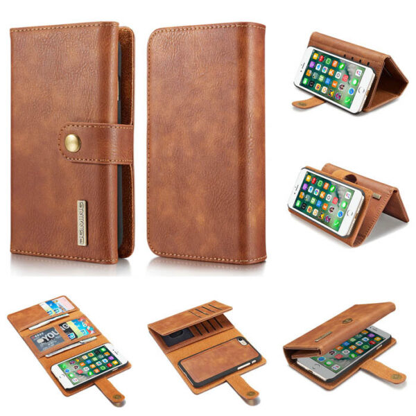 DG.MING iPhone 7/8 Wallet Stand Detachable 2 in 1 Split Leather Case Brown