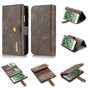 DG.MING iPhone SE 2020 Wallet Stand Detachable 2 in 1 Split Leather Case Gray