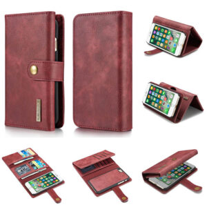 DG.MING iPhone 7/8 Wallet Stand Detachable 2 in 1 Split Leather Case Red