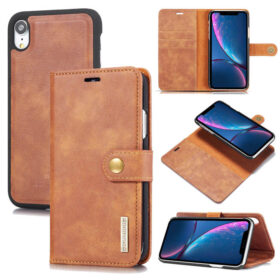 DG.MING iPhone XR Wallet Magnetic Detachable 2 in 1 Split Leather Case Brown