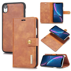 DG.MING iPhone XR Wallet Magnetic Detachable 2 in 1 Split Leather Case Brown