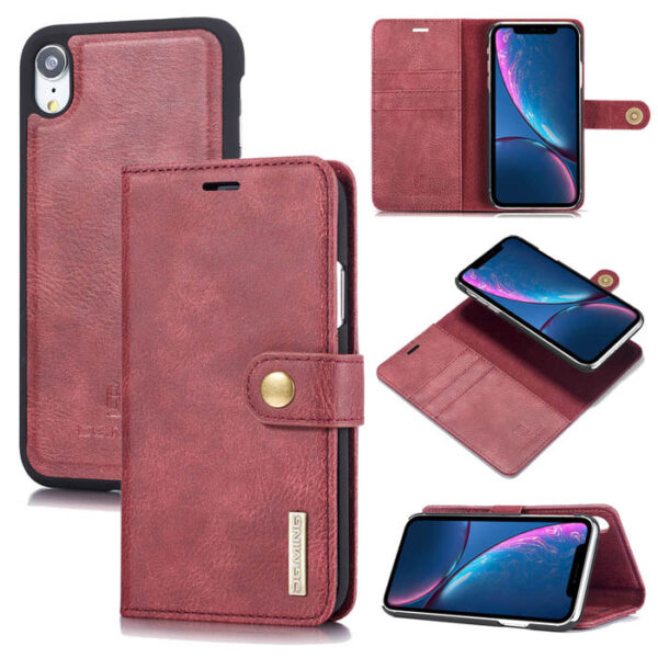 DG.MING iPhone XR Wallet Magnetic Detachable 2 in 1 Split Leather Case Red