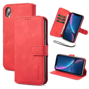 DG.MING iPhone XR Retro Wallet Stand PU Leather Case Red