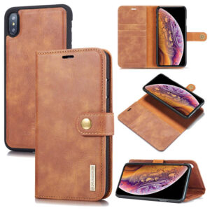 DG.MING iPhone XS Max Wallet Magnetic Detachable 2 in 1 Split Leather Case Brown