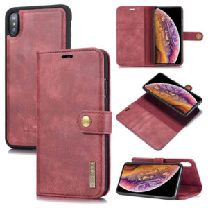 DG.MING iPhone XS Max Wallet Magnetic Detachable 2 in 1 Split Leather Case Red