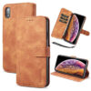 DG.MING iPhone XS Max Retro Wallet Stand PU Leather Case Brown