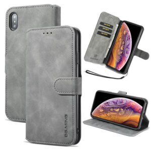 DG.MING iPhone XS Max Retro Wallet Stand PU Leather Case Gray