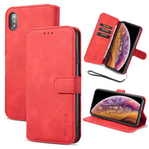 DG.MING iPhone XS Max Retro Wallet Stand PU Leather Case Red