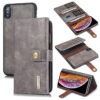 DG.MING iPhone XR Wallet Stand Detachable 2 in 1 Split Leather Case Gray