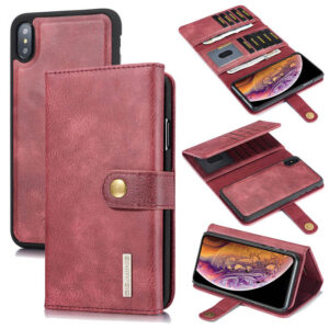 DG.MING iPhone XS Max Wallet Stand Detachable 2 in 1 Split Leather Case Red