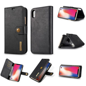 DG.MING iPhone XS/X Wallet Magnetic Detachable 2 in 1 Split Leather Case Black